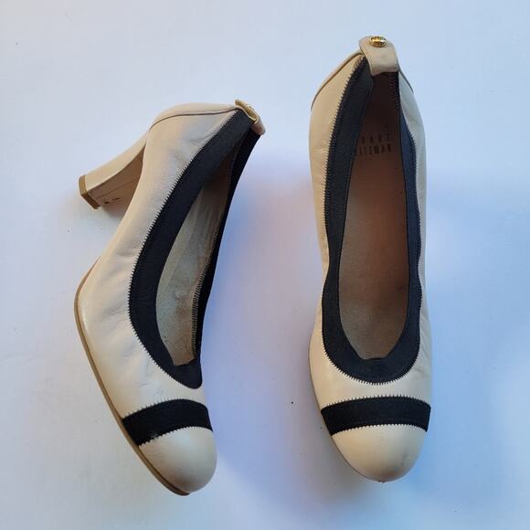 Stuart Weitzman Easily Elastic-Trim Leather Pump, Pan Napa 8.5 - Picture 2 of 12